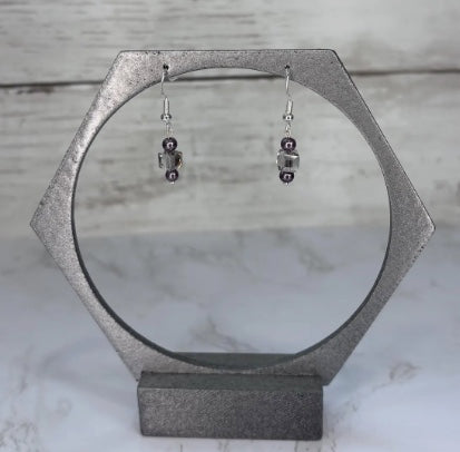 Smoky Gray & Lavender Glass Bead Earrings | Handmade Artisan Jewelry