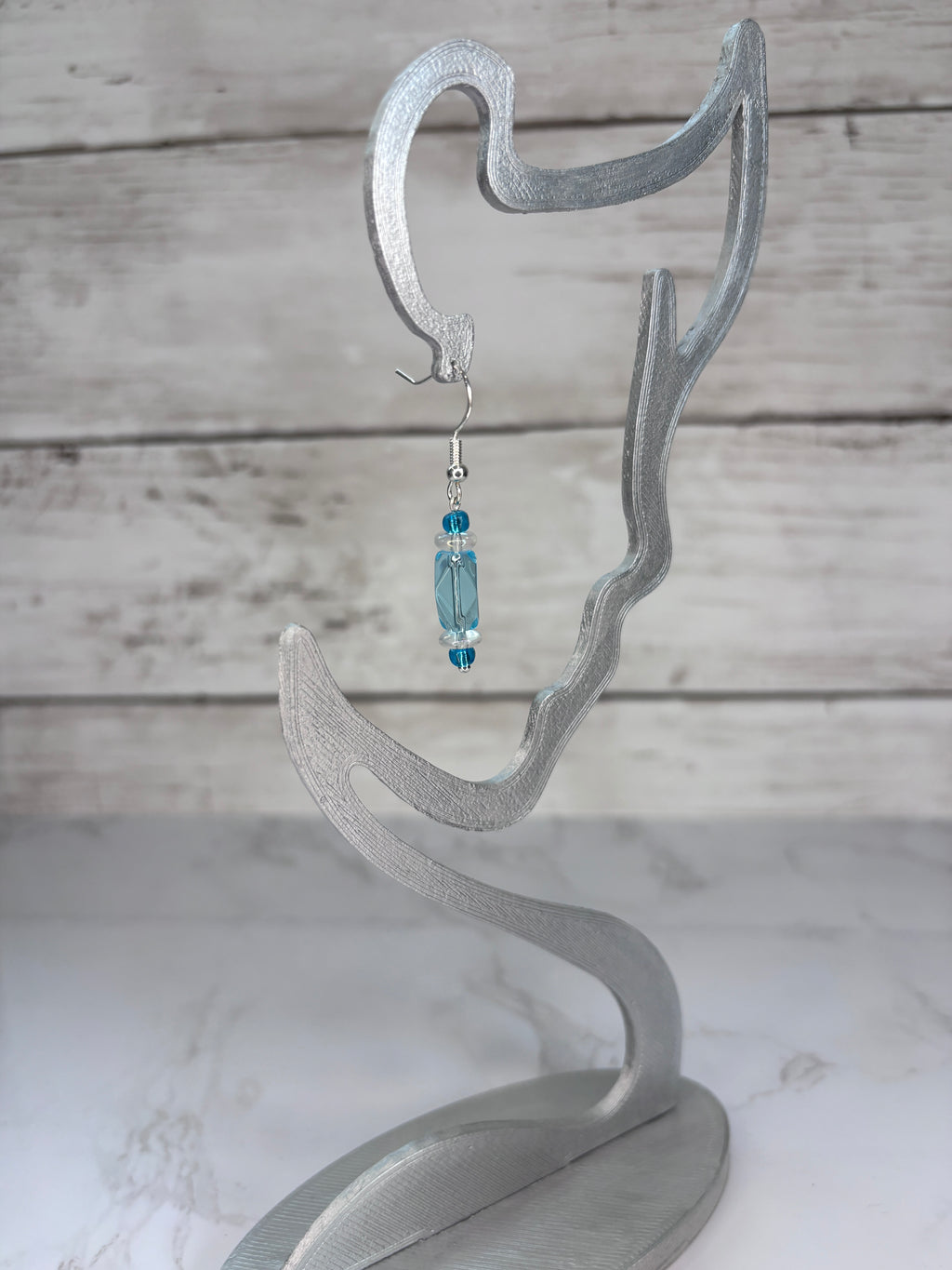 Ocean Blue Elongated Glass Bead Earrings | Handmade Sterling Silver