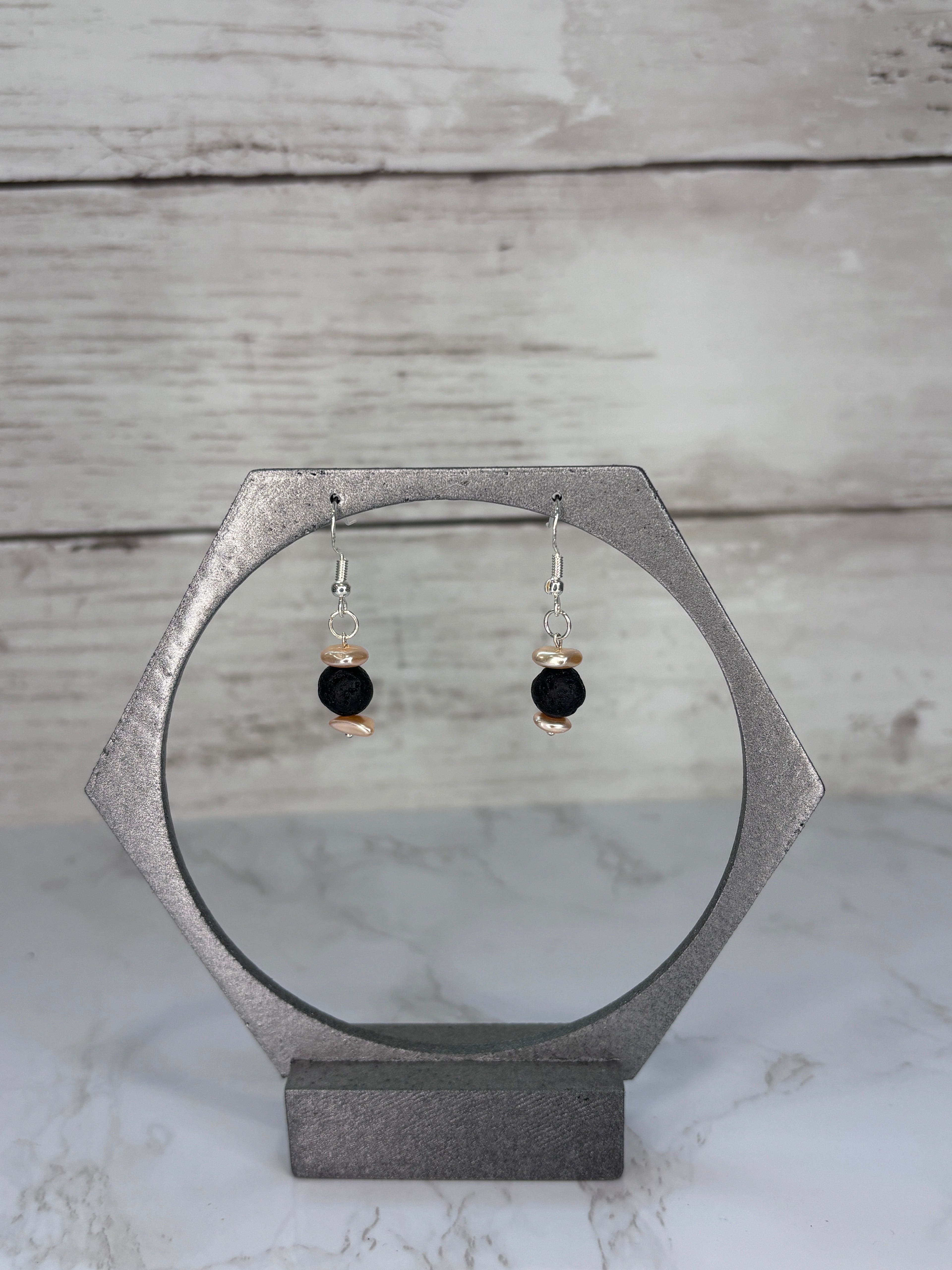 Pink Glass & Lava Rock Earrings | Handmade Aromatherapy Jewelry