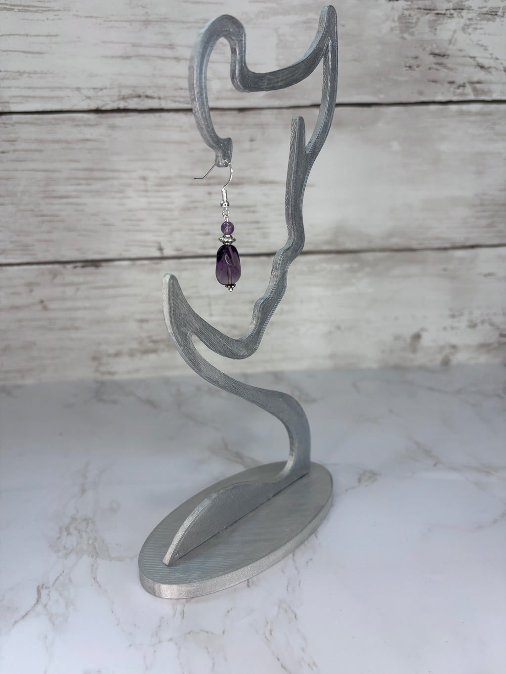 Purple Swirl Glass Bead Earrings with Metallic Accents | Handmade