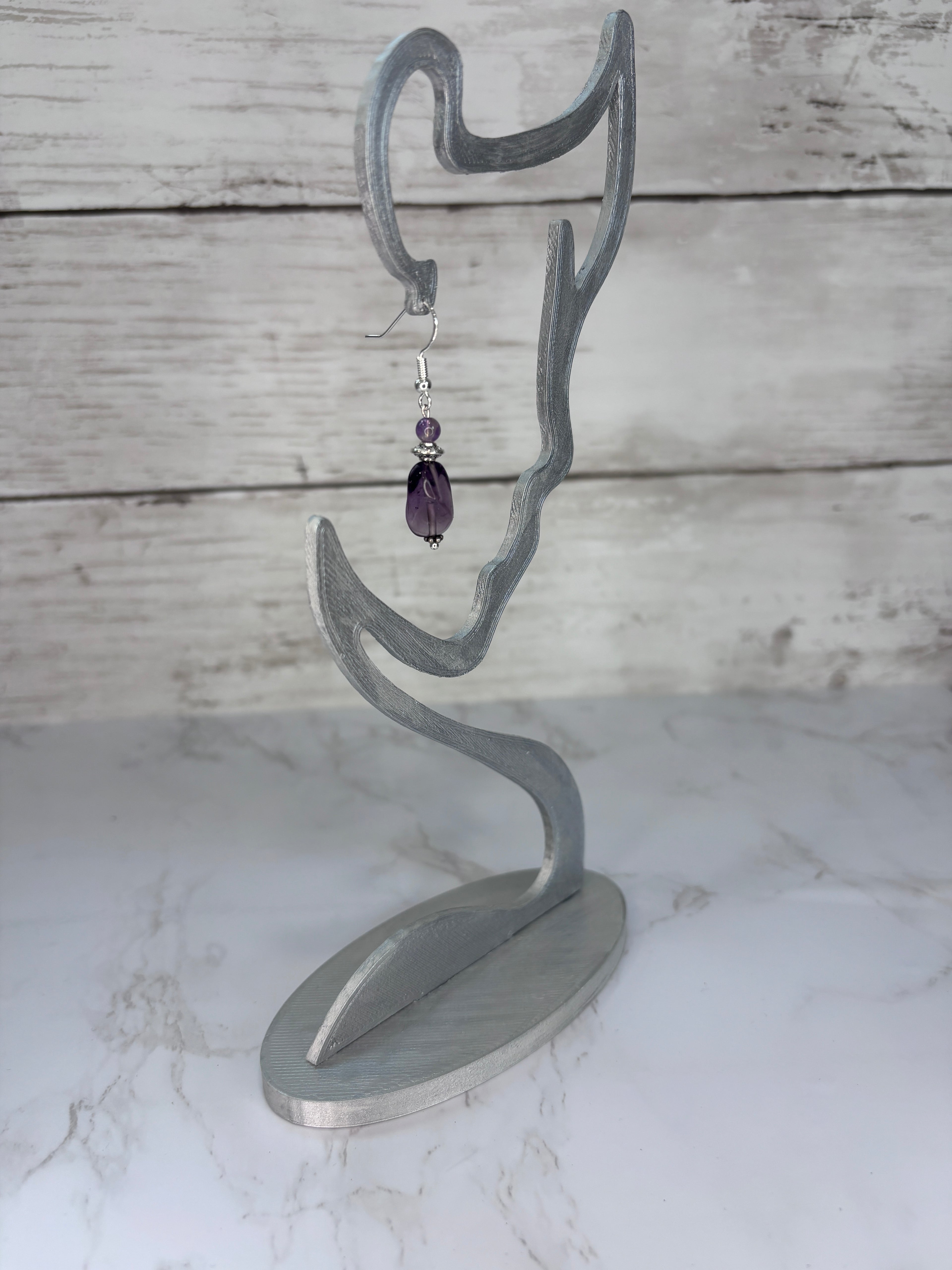 Purple Swirl Glass Bead Earrings with Metallic Accents | Handmade
