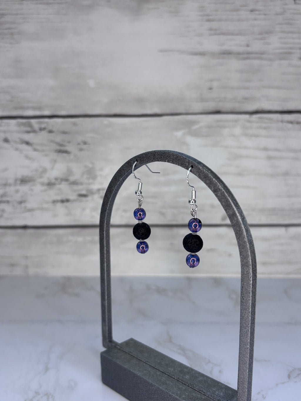Purple & Black Glass Bead Earrings | Handmade Sterling Silver Dangles
