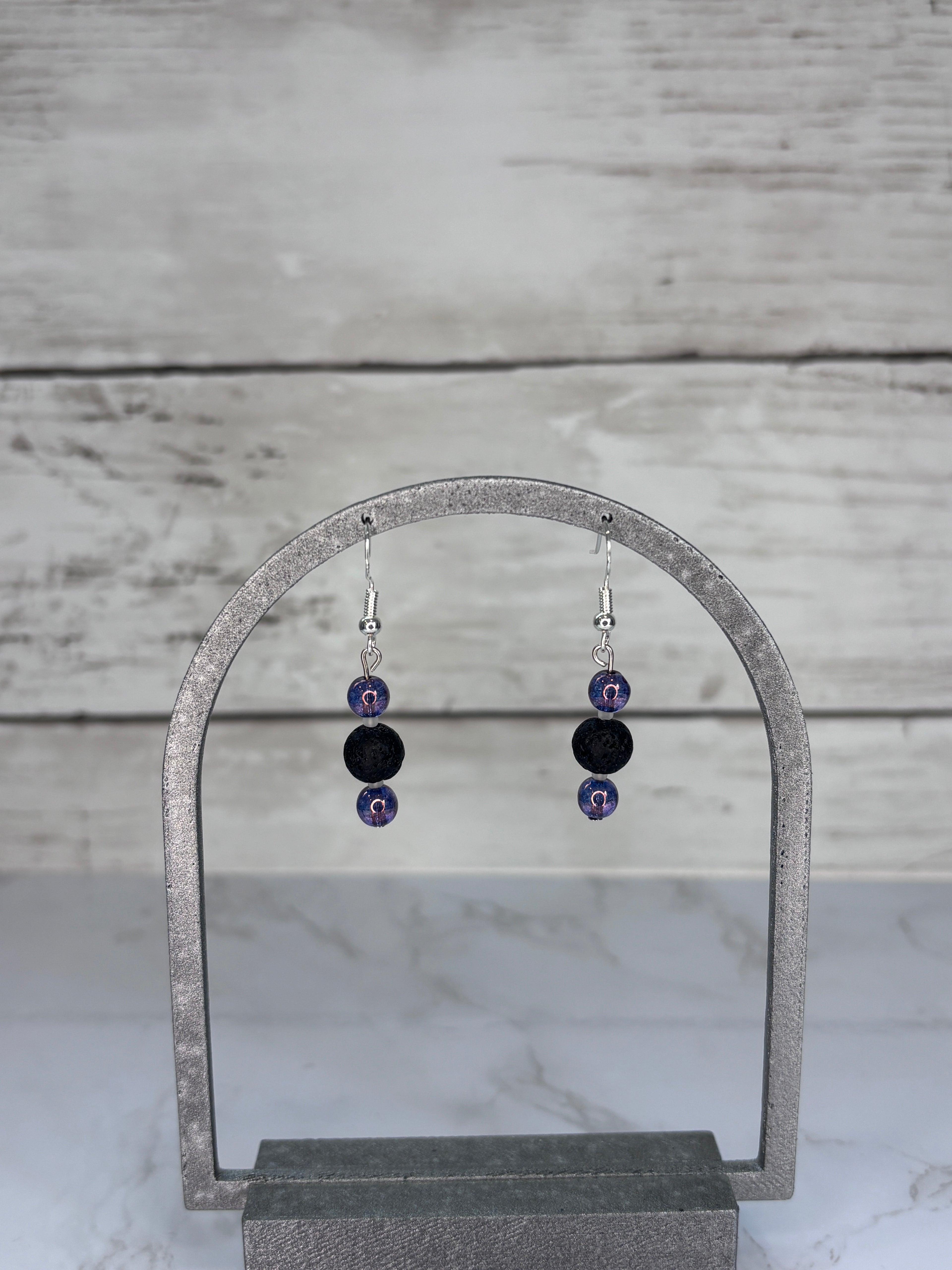 Purple & Black Glass Bead Earrings | Handmade Sterling Silver Dangles