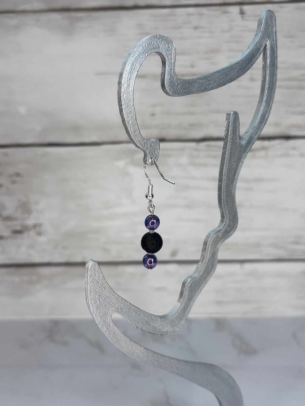 Purple & Black Glass Bead Earrings | Handmade Sterling Silver Dangles