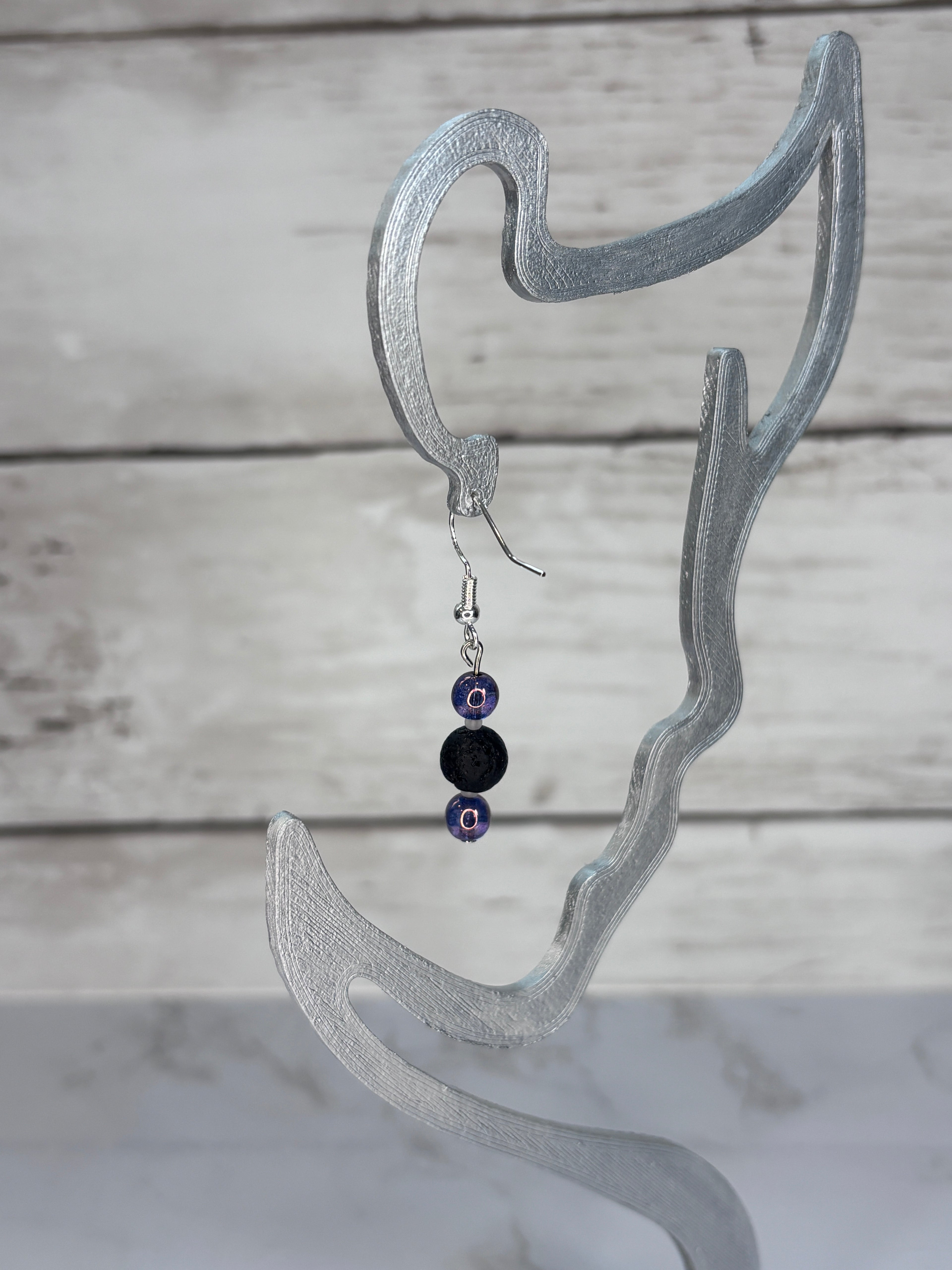 Purple & Black Glass Bead Earrings | Handmade Sterling Silver Dangles