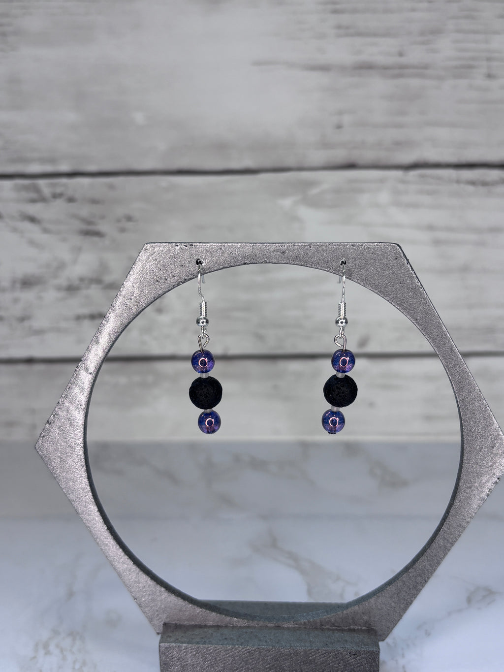 Purple & Black Glass Bead Earrings | Handmade Sterling Silver Dangles