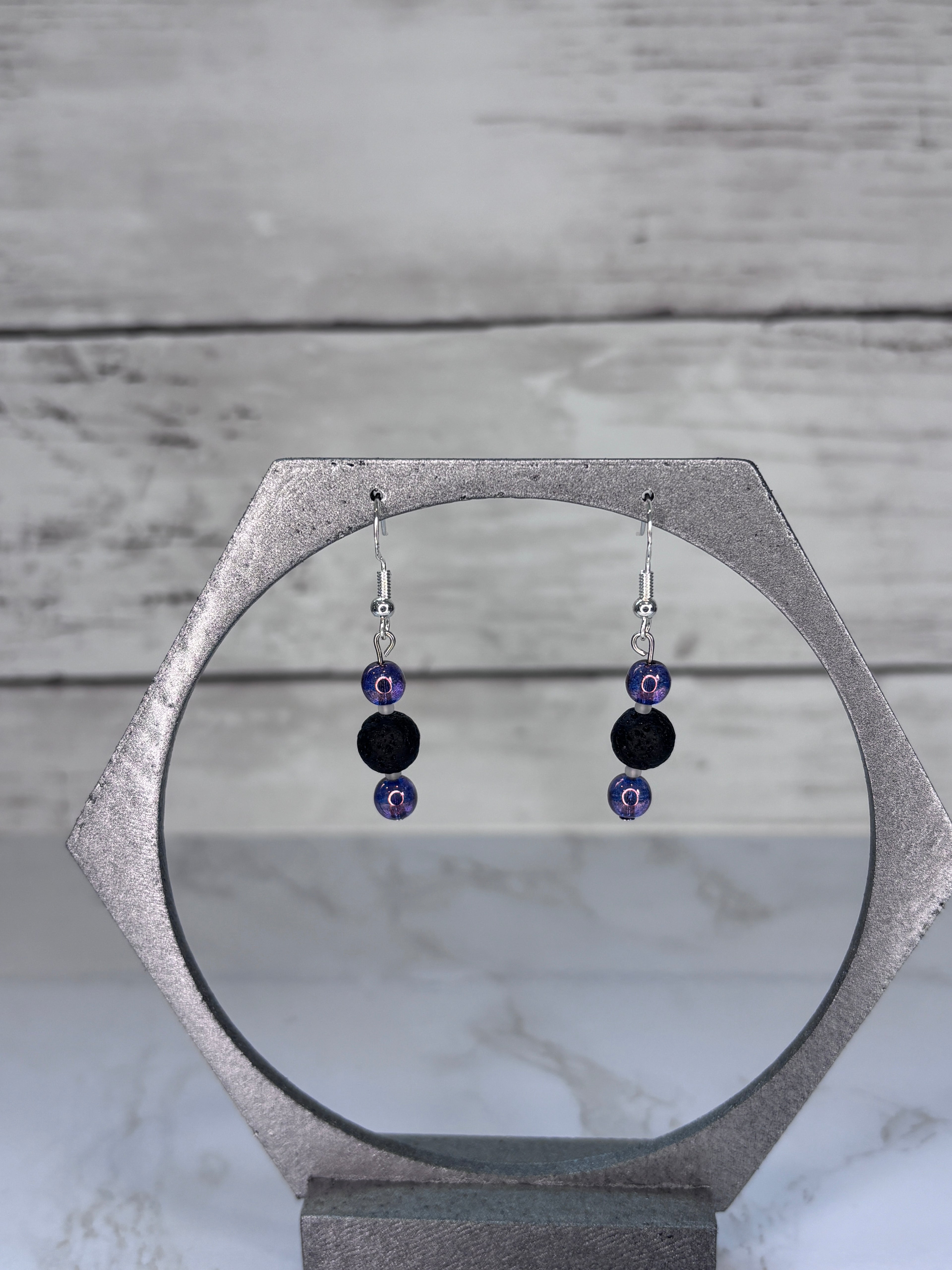 Purple & Black Glass Bead Earrings | Handmade Sterling Silver Dangles
