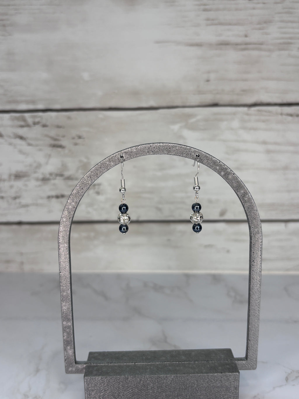 Silver & Charcoal Gray Glass Bead Earrings | Handmade Sterling Silver