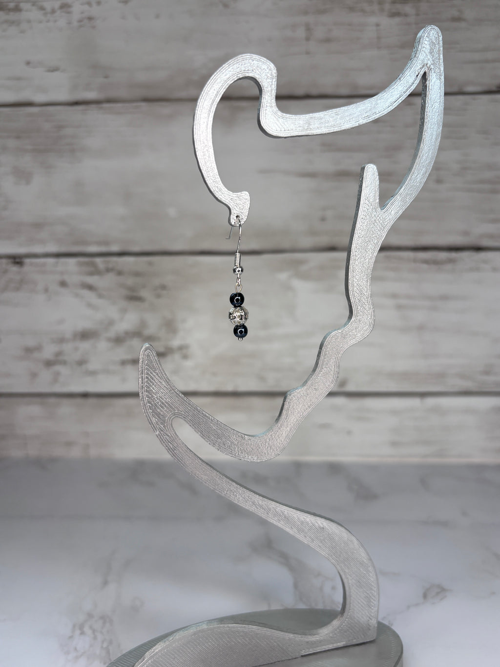 Silver & Charcoal Gray Glass Bead Earrings | Handmade Sterling Silver