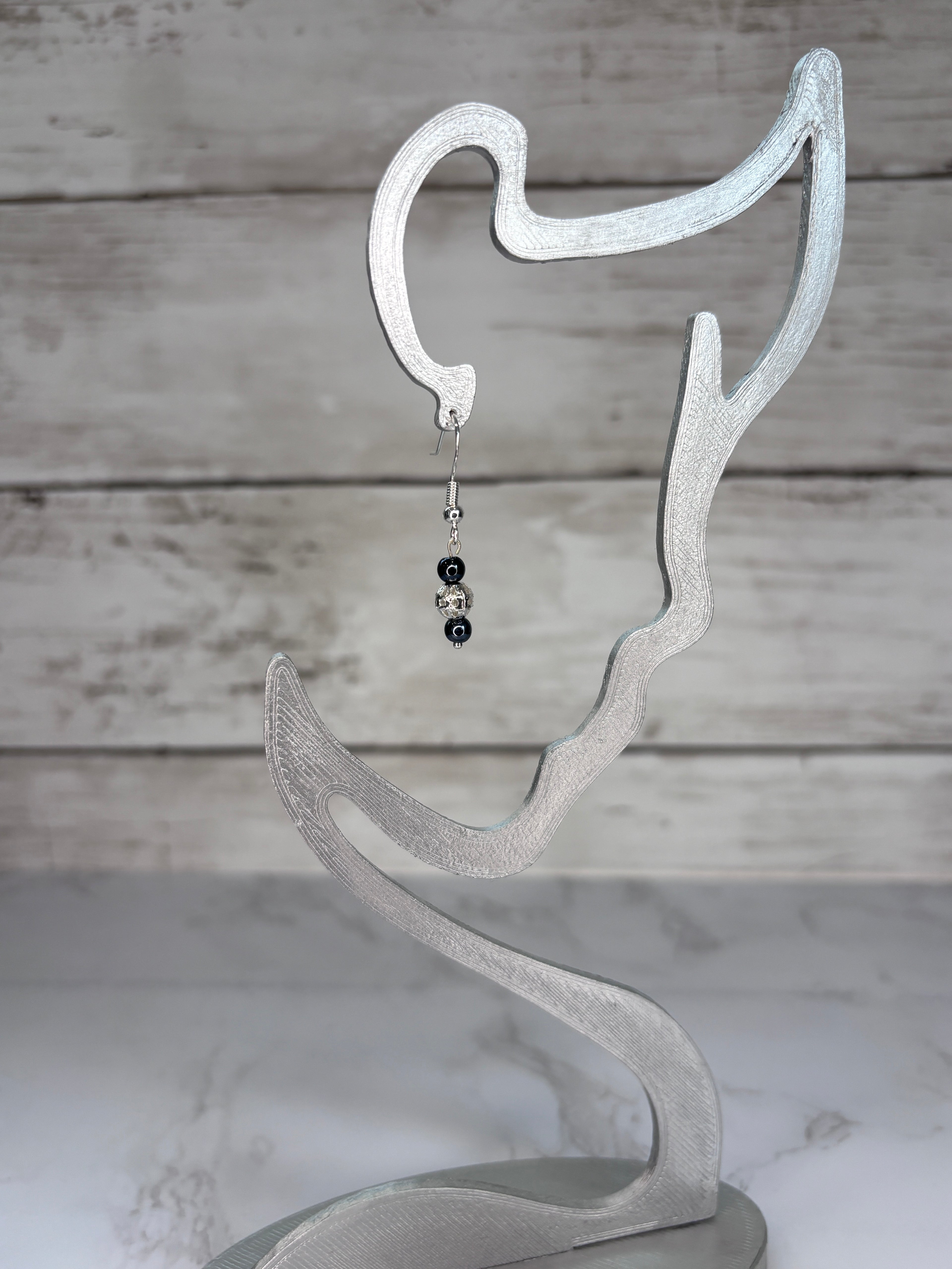 Silver & Charcoal Gray Glass Bead Earrings | Handmade Sterling Silver