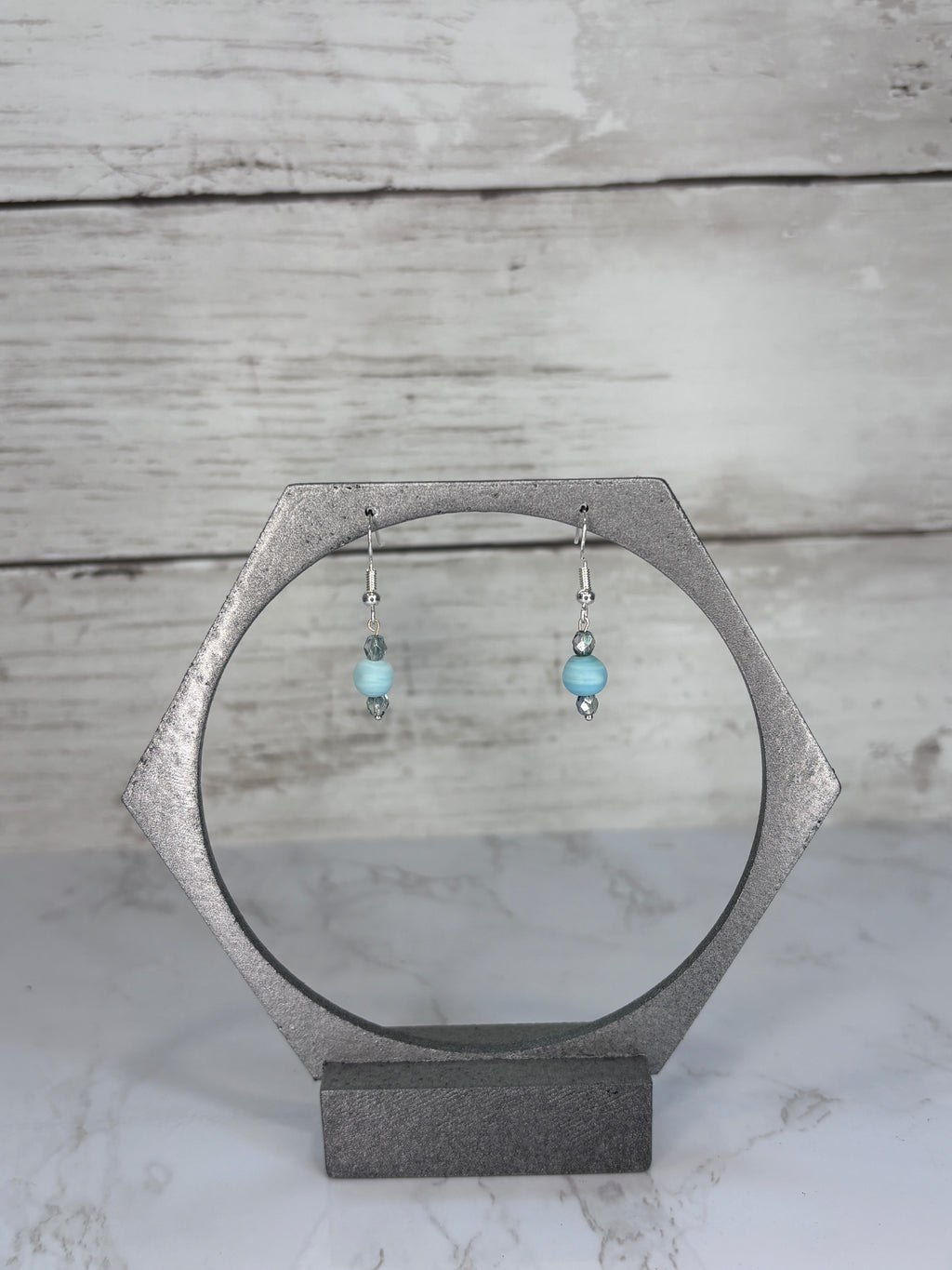 Sky Blue Swirl Glass Bead Earrings | Handmade Sterling Silver