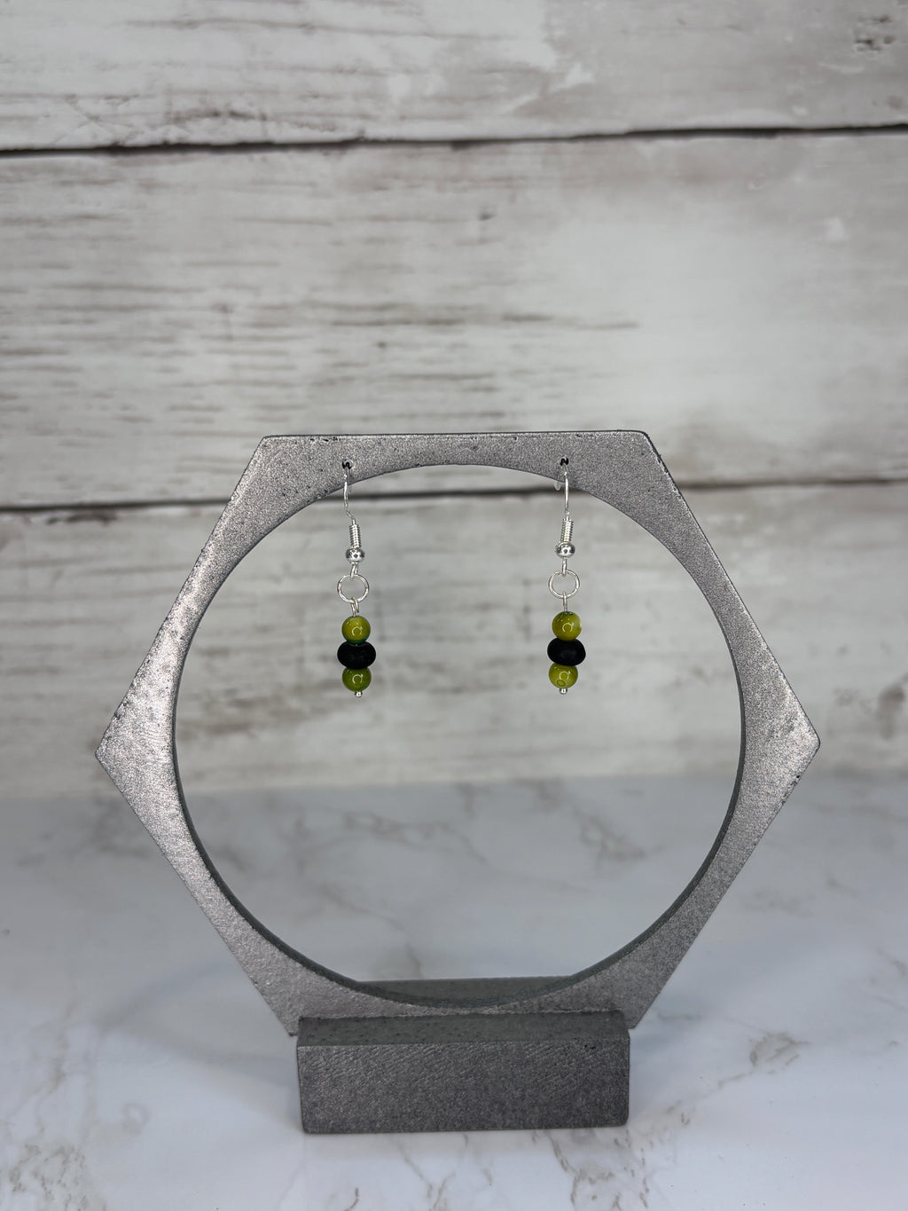 Swirl Green & Black Glass Bead Earrings | Handmade Sterling Silver