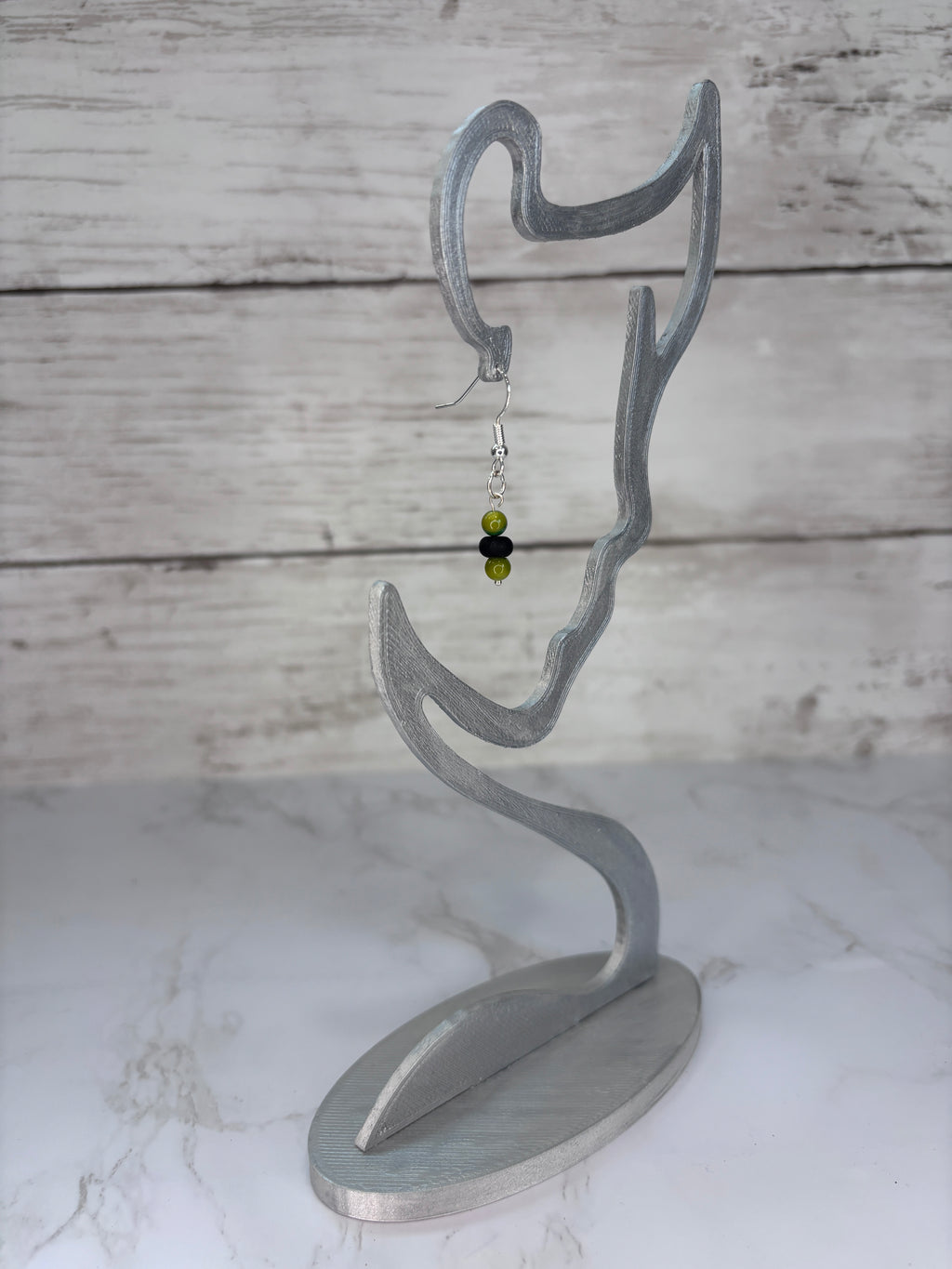 Swirl Green & Black Glass Bead Earrings | Handmade Sterling Silver